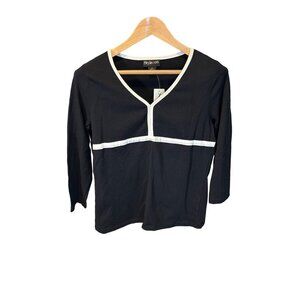 Style & Co. NWT Womens Black Long Sleeve Top White Trim Size M